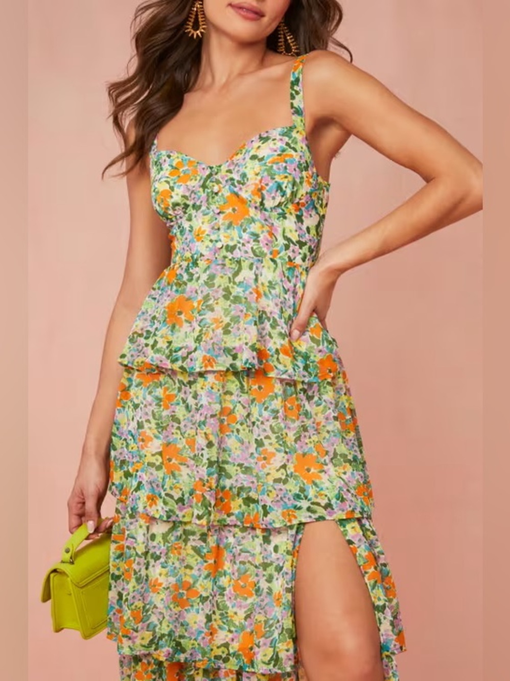 ASTR the Label Midsummer Floral Tiered Midi Maxi Dress NWOT Size Large Green - Picture 4 of 14
